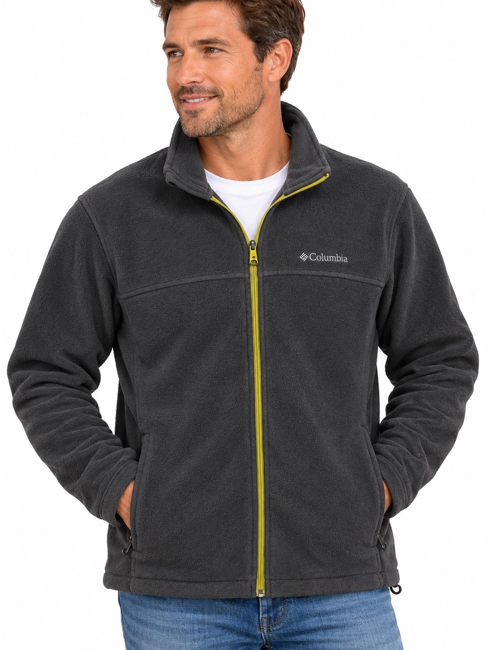 Columbia Men’s Charcoal Fleece Jacket with Yellow Accent Zip